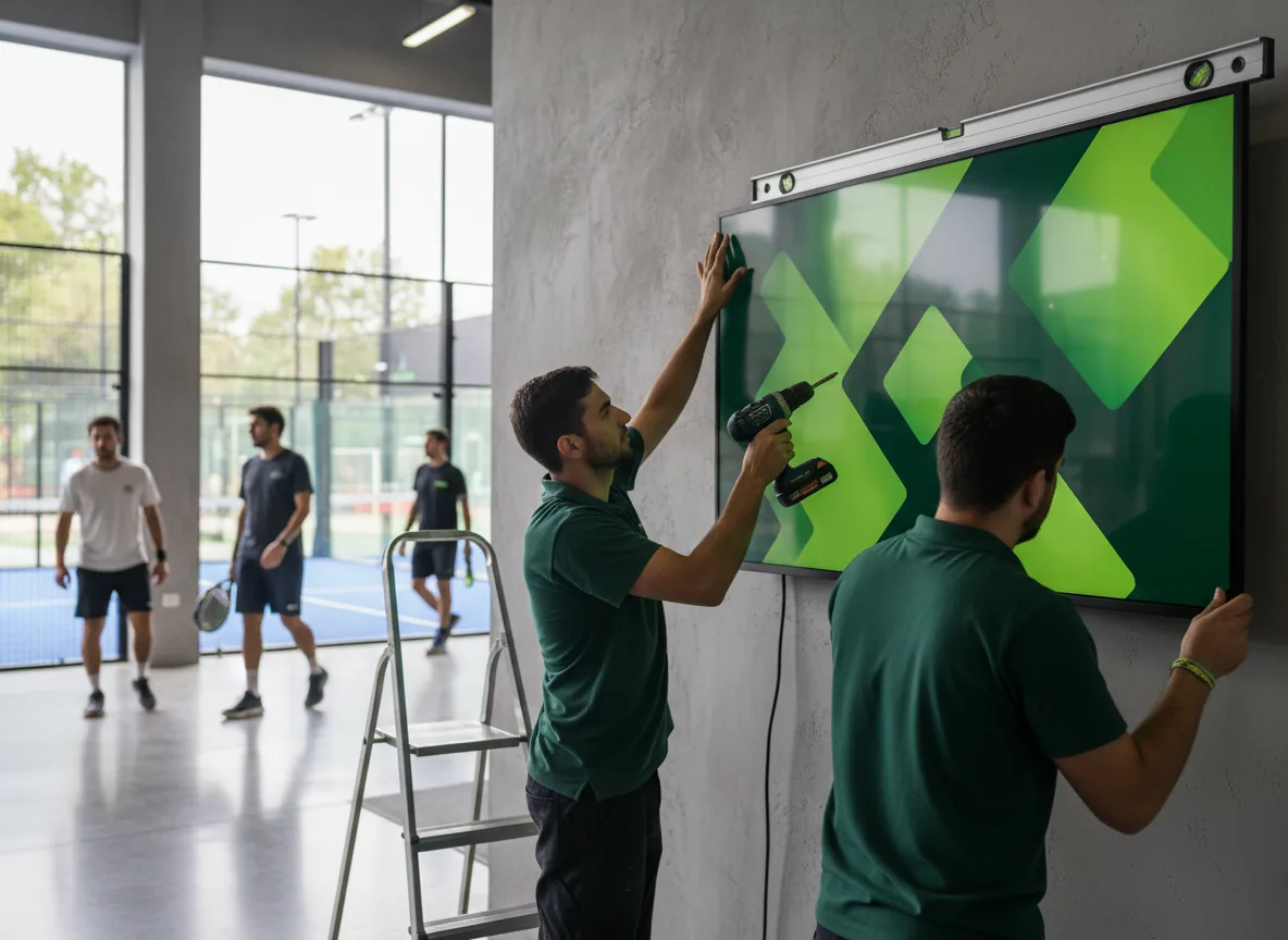 Equipo de Ballbox instalando una pantalla